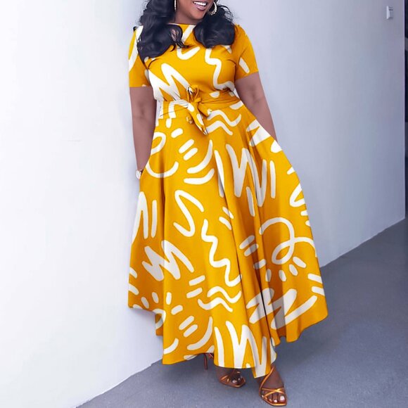 Summer New Fashion Women's Clothing Lace Printing Plus Size Dress - Picture 1 of 5